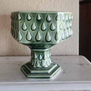 Green Teardrop Ceramic Pedestal Bowl